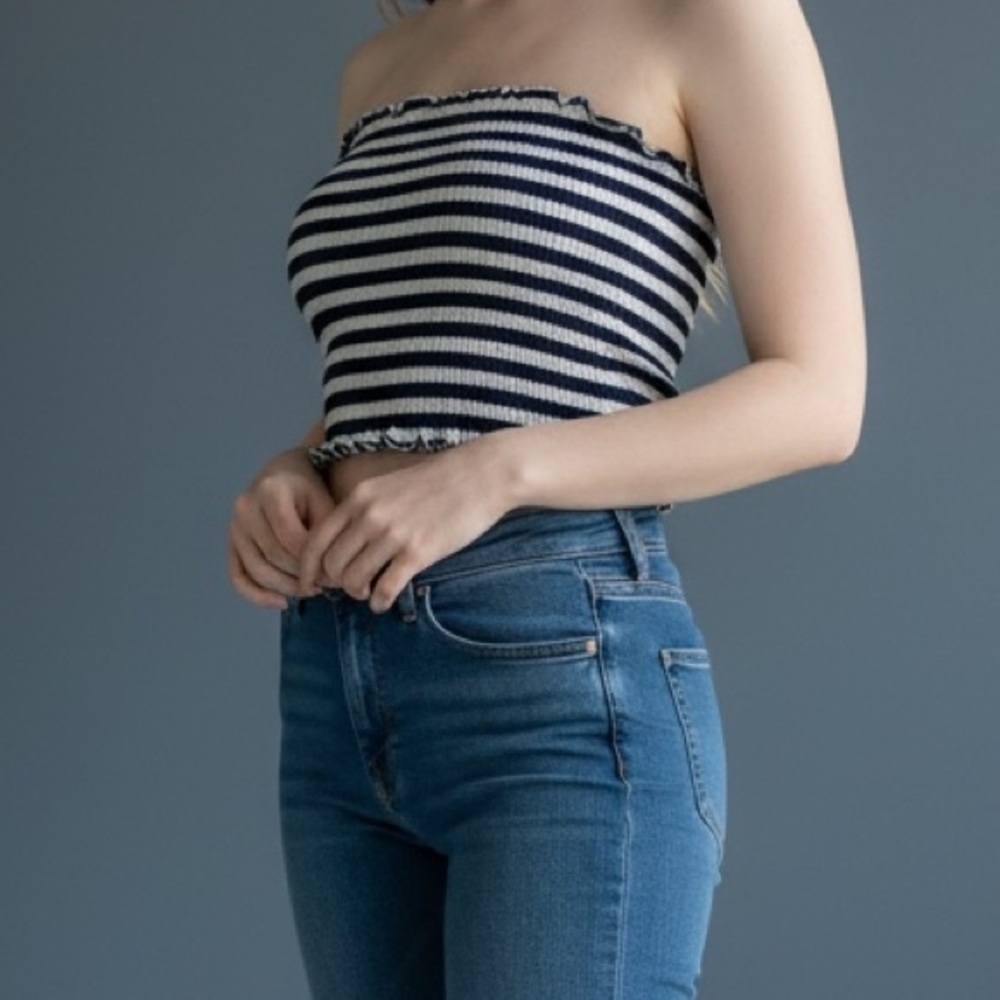 ASOS Blue and White Striped Women’s Smocked Tube Top